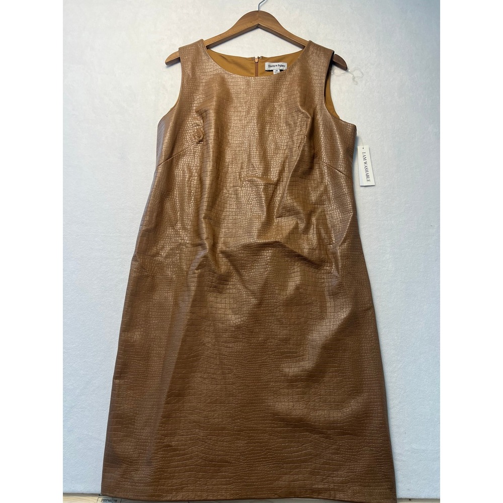 NWT! Shelby & Palmer 14 Sheath Dress Croc Embossed Faux Leather Brown Old Money